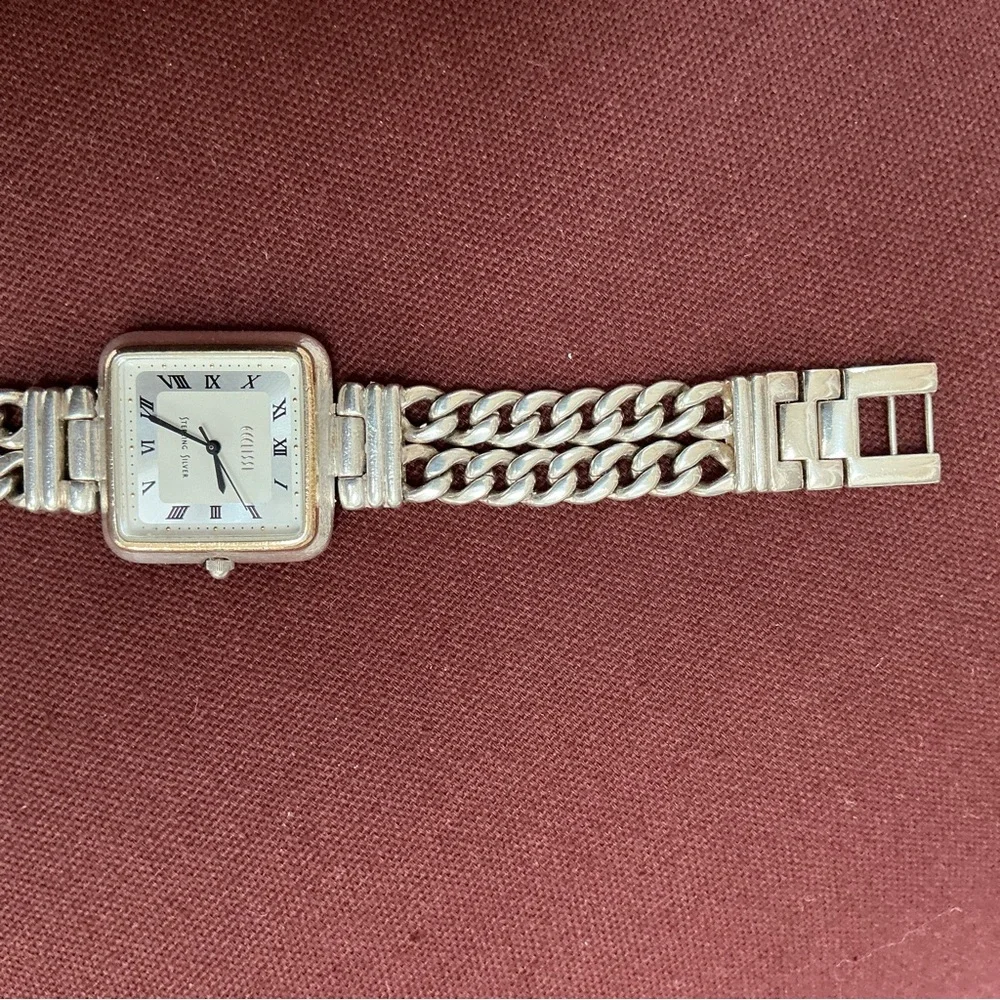 Ecclissi Sterling Silver Chain-Link Bracelet Square Dial Watch
